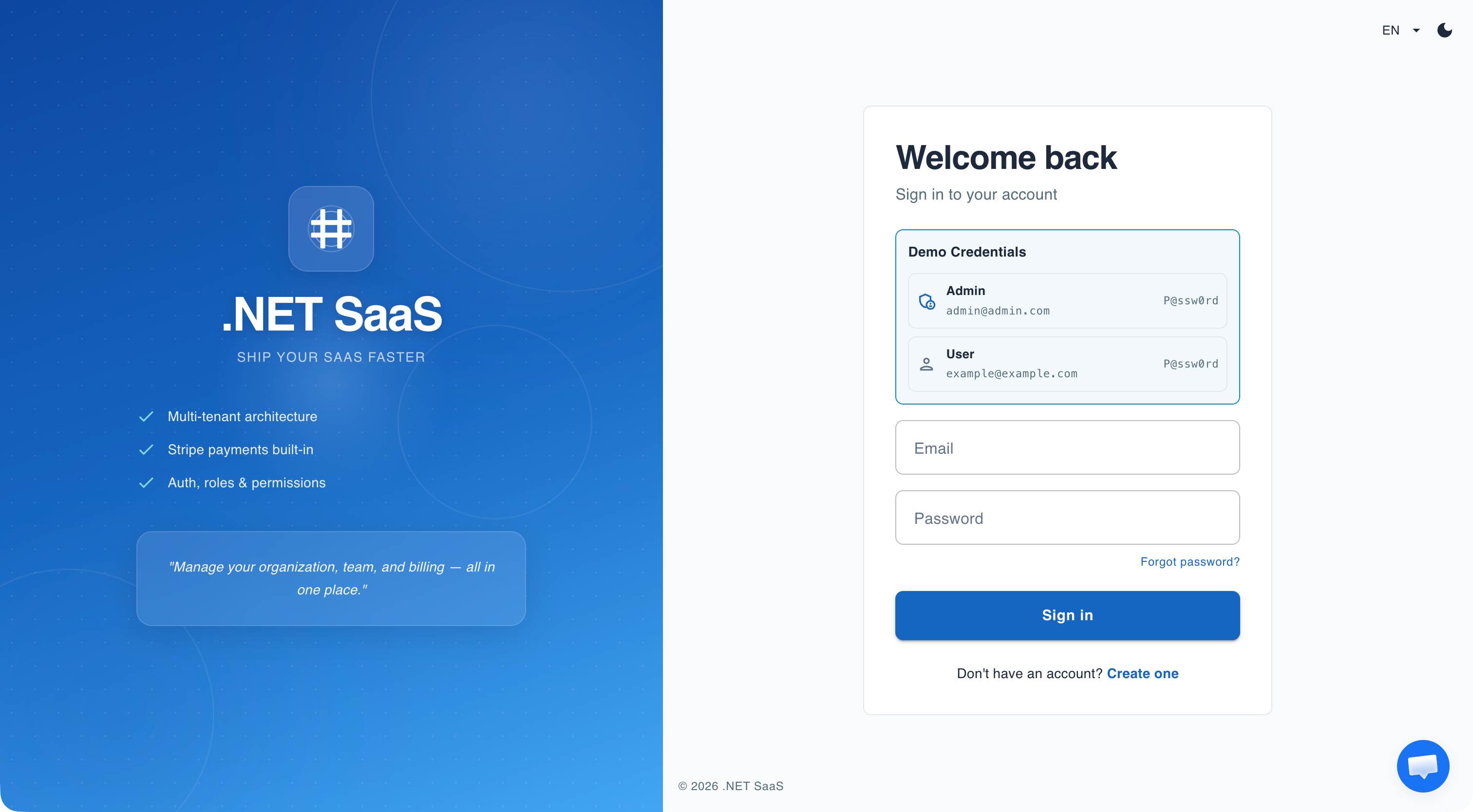 Authentication - Sign in page with social login