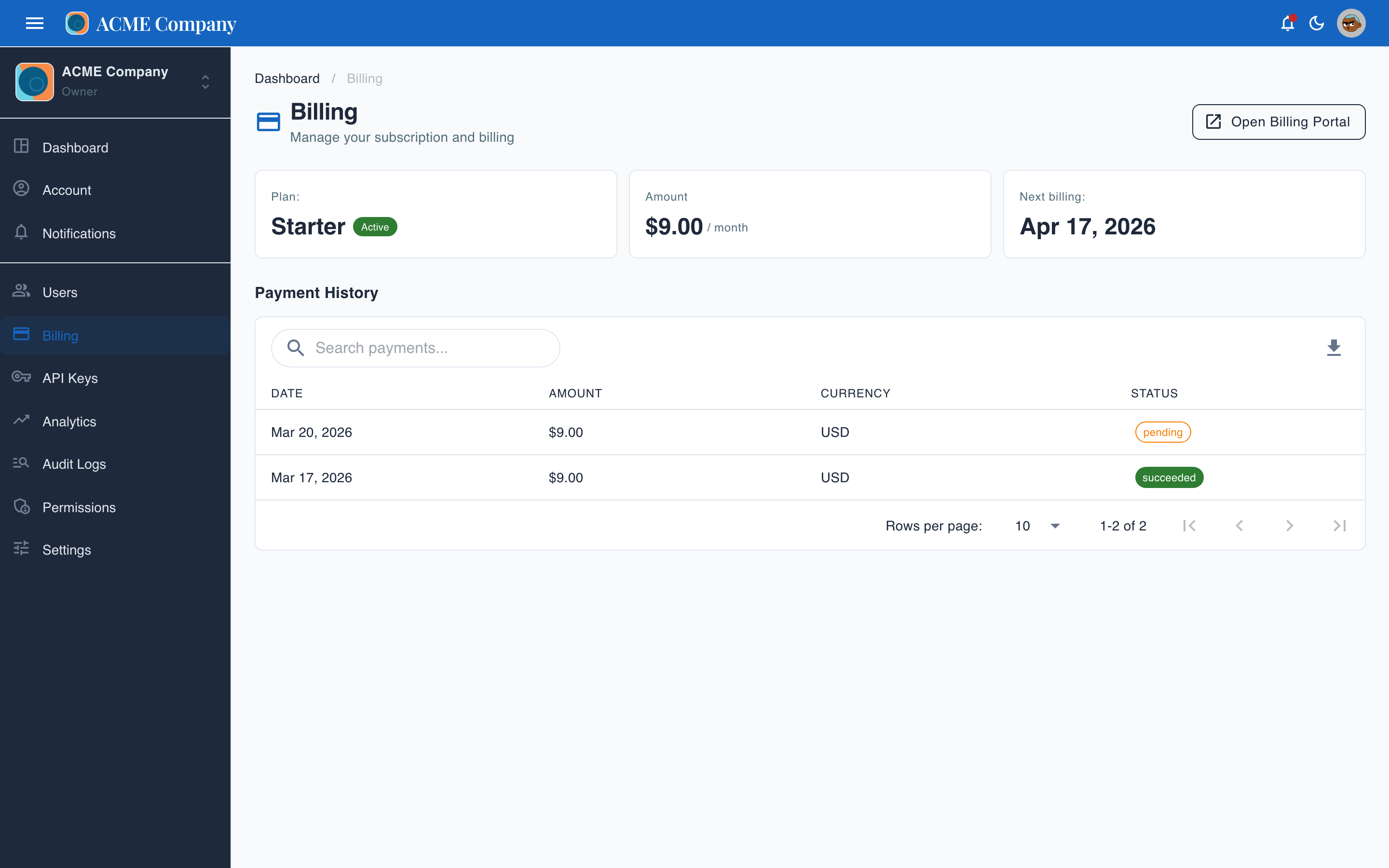 Billing - Subscription plans with Stripe integration